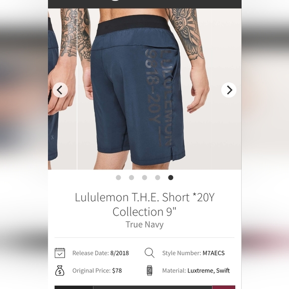Lululemon T.H.E. Short 20 year Collection 9 in color is True Navy - Picture 10 of 11